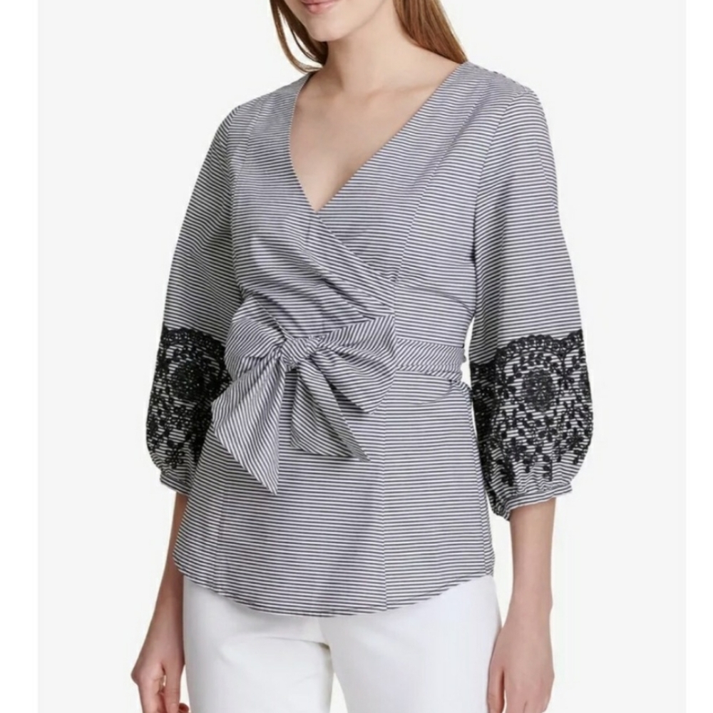 Calvin Klein top V-neck stripes crossover